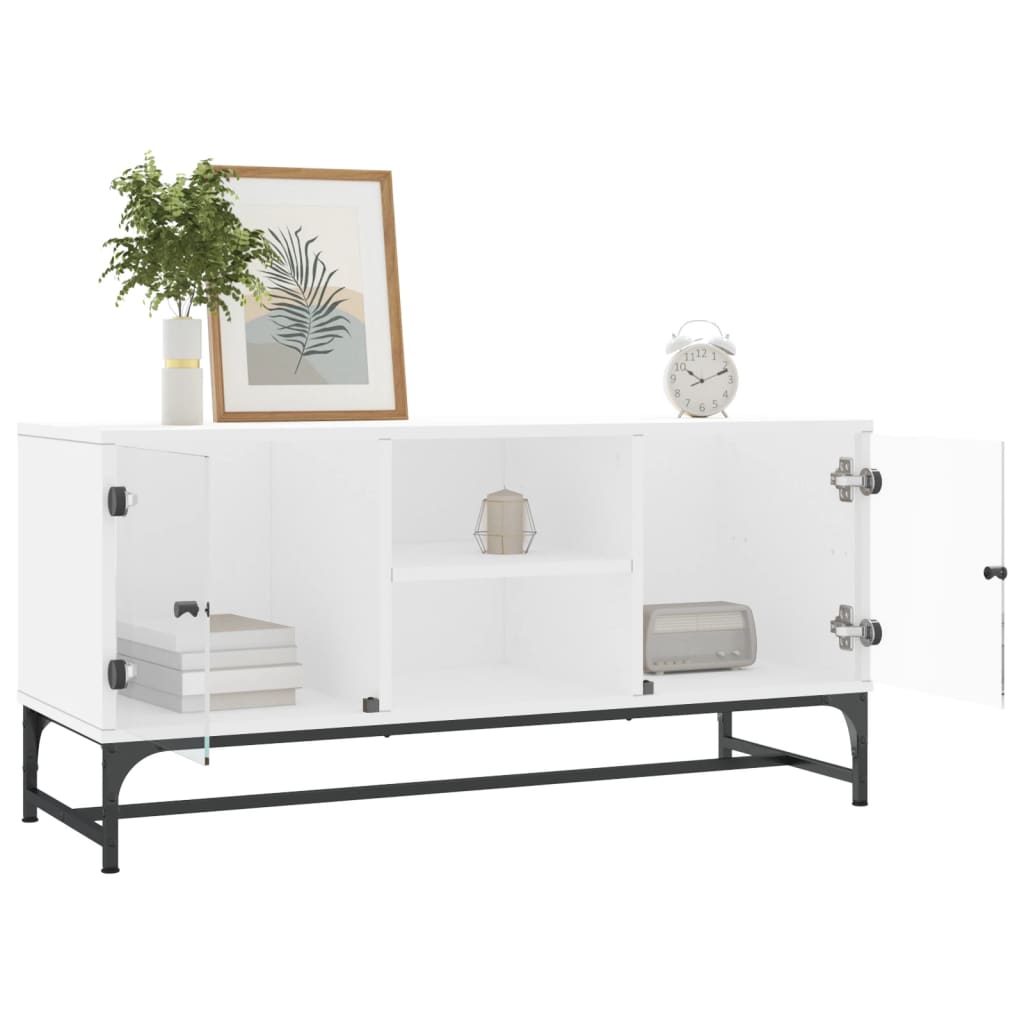 Meuble TV avec portes en verre blanc 102x37x50 cm - XIOS