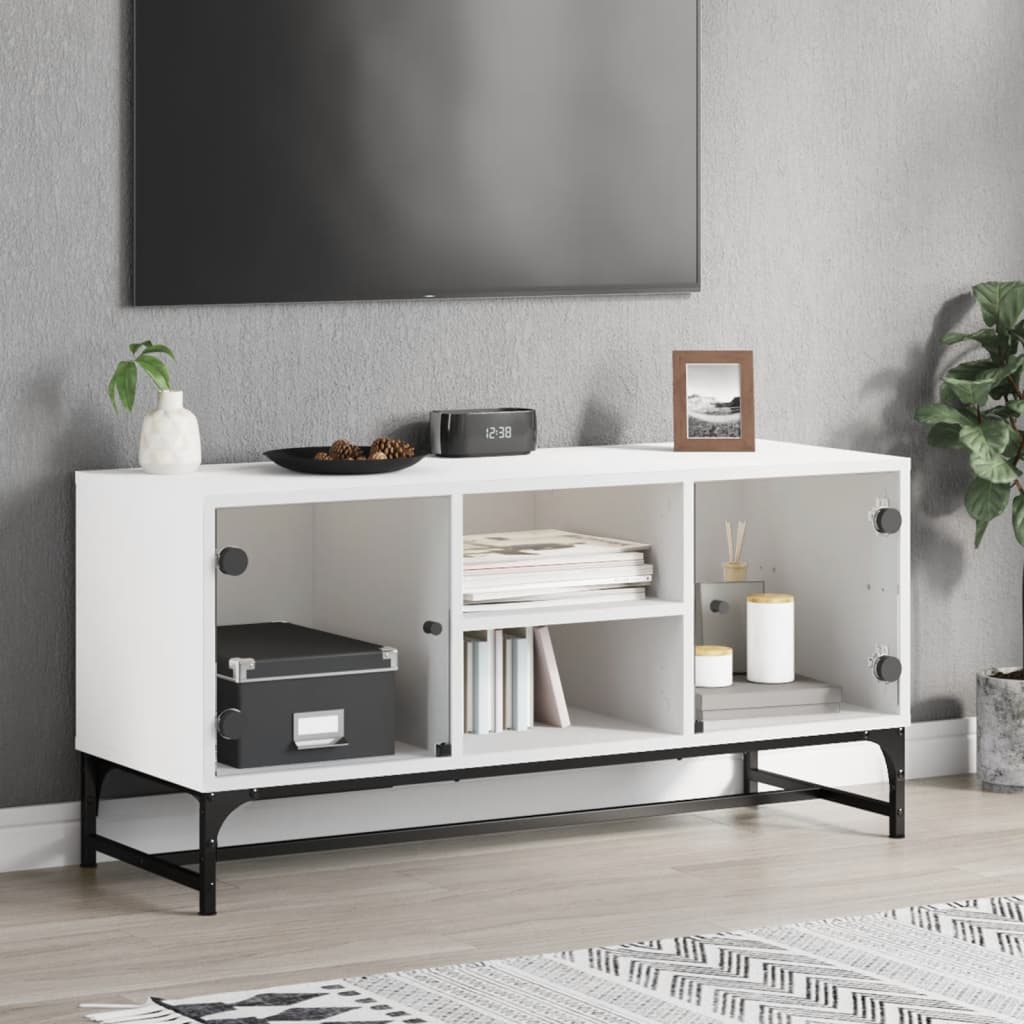 Meuble TV avec portes en verre blanc 102x37x50 cm - XIOS