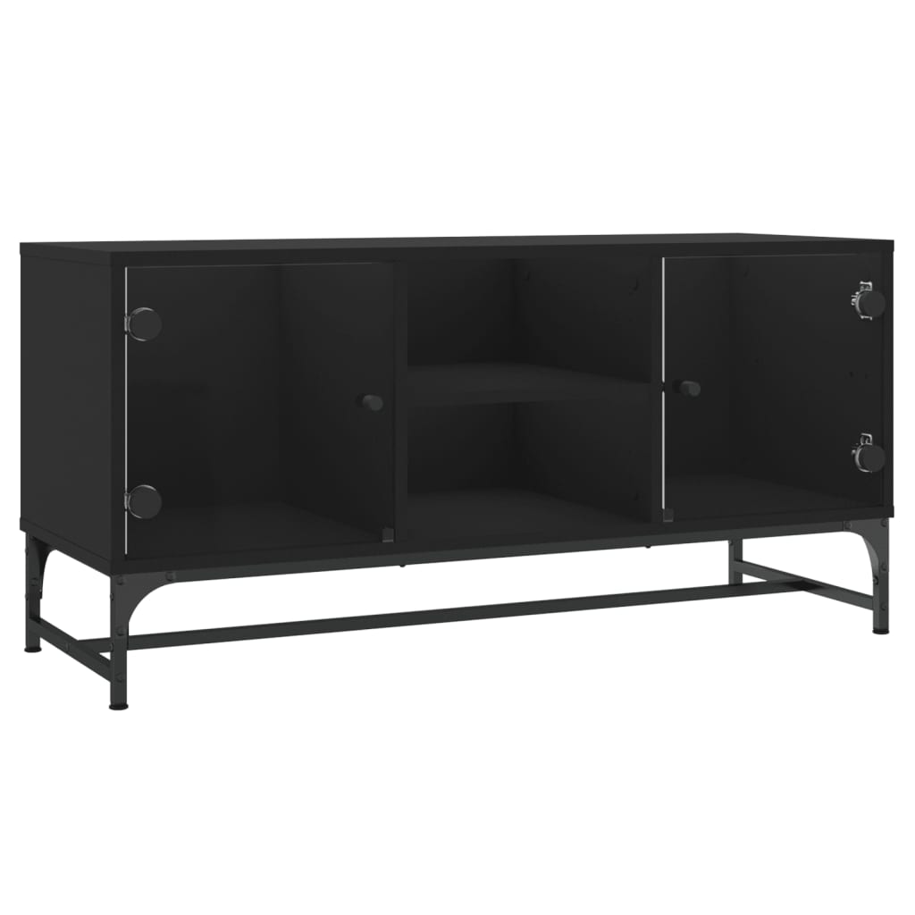Meuble TV avec portes en verre noir 102x37x50 cm Meubles TV vidaXL