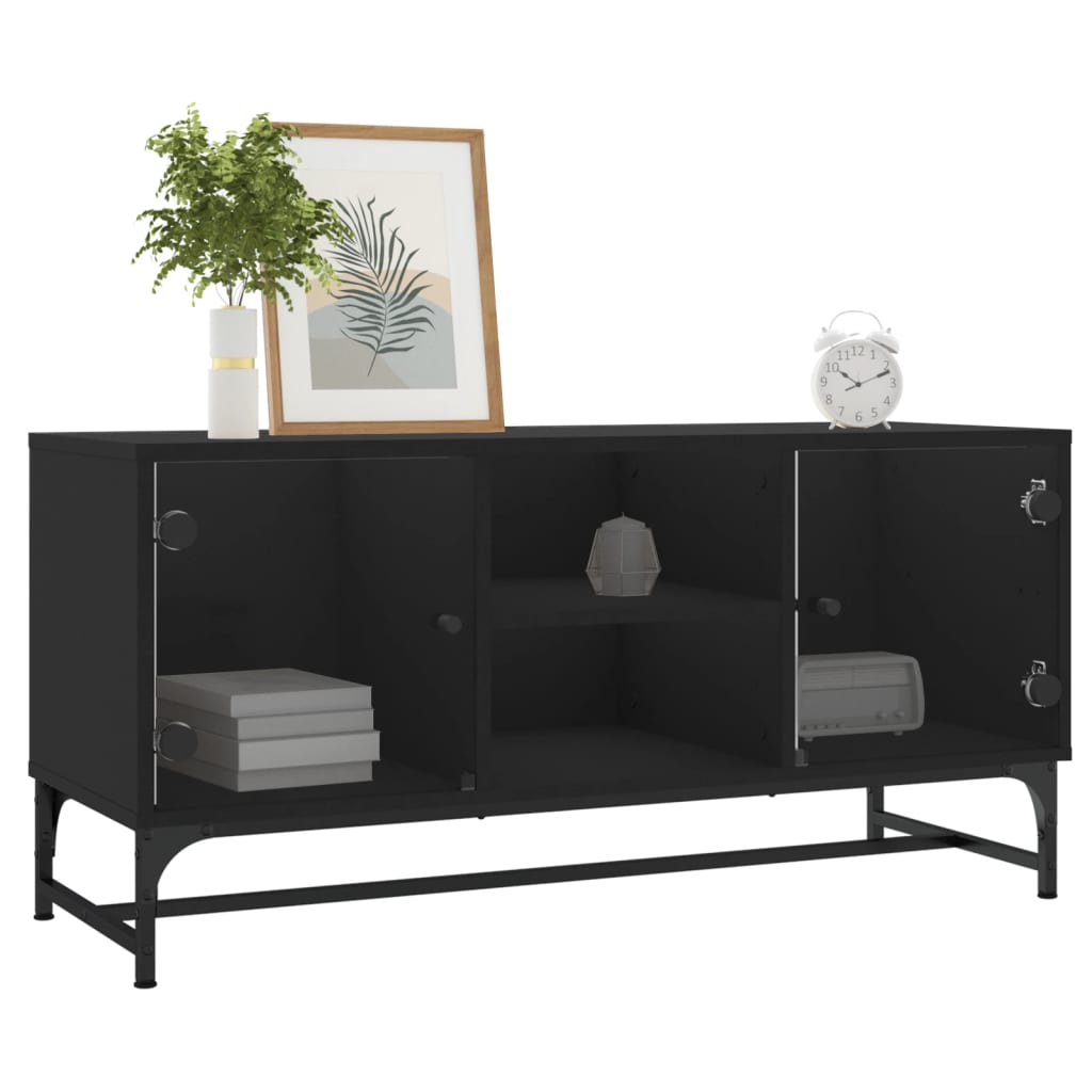 Meuble TV avec portes en verre noir 102x37x50 cm Meubles TV vidaXL