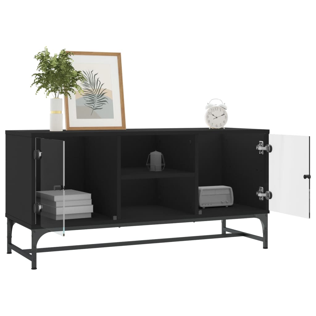 Meuble TV avec portes en verre noir 102x37x50 cm Meubles TV vidaXL