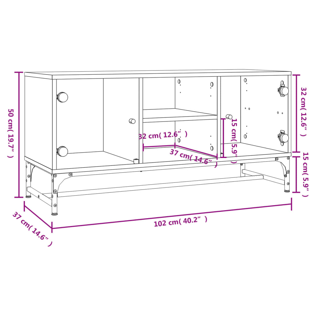 Meuble TV avec portes en verre noir 102x37x50 cm Meubles TV vidaXL