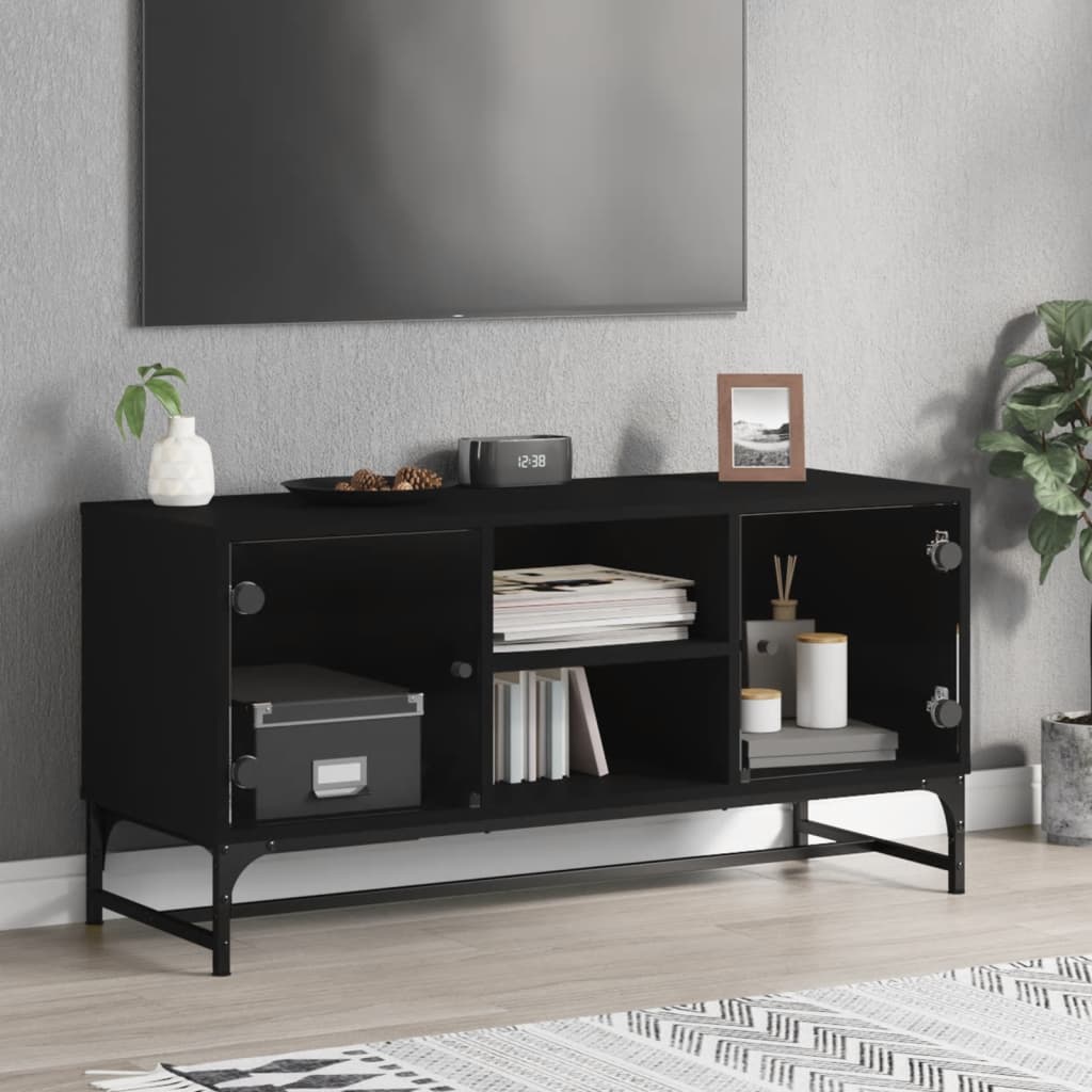 Meuble TV avec portes en verre noir 102x37x50 cm Meubles TV vidaXL