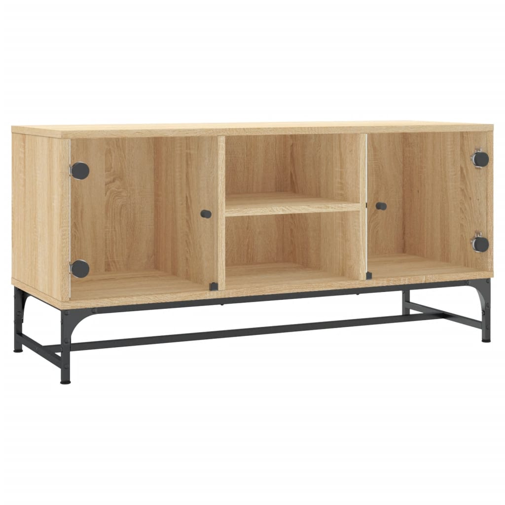 Meuble TV avec portes en verre chêne sonoma 102x37x50 cm - XIOS