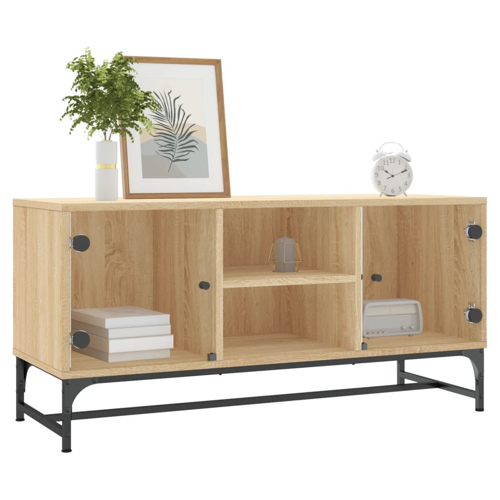 Meuble TV avec portes en verre chêne sonoma 102x37x50 cm - XIOS