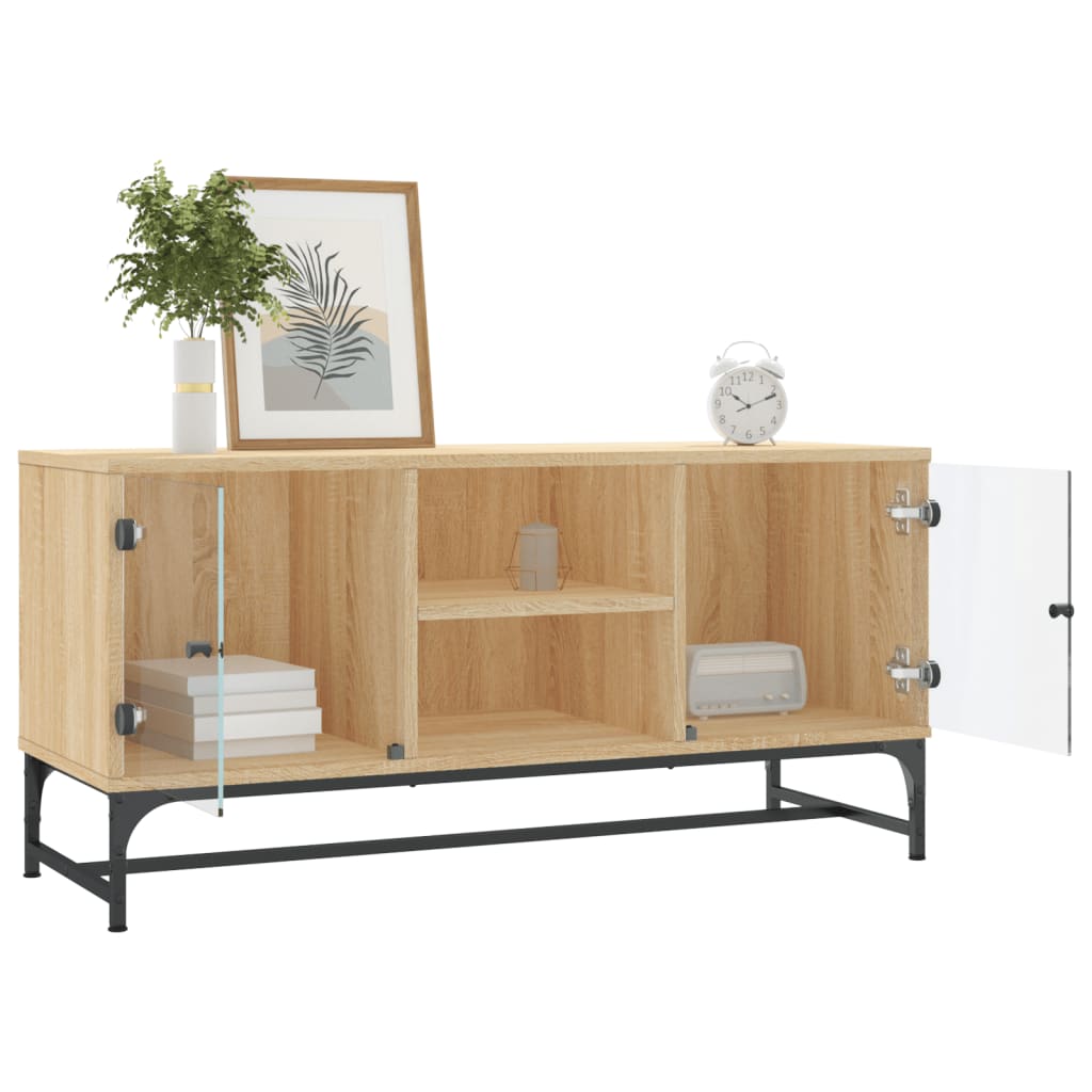Meuble TV avec portes en verre chêne sonoma 102x37x50 cm - XIOS