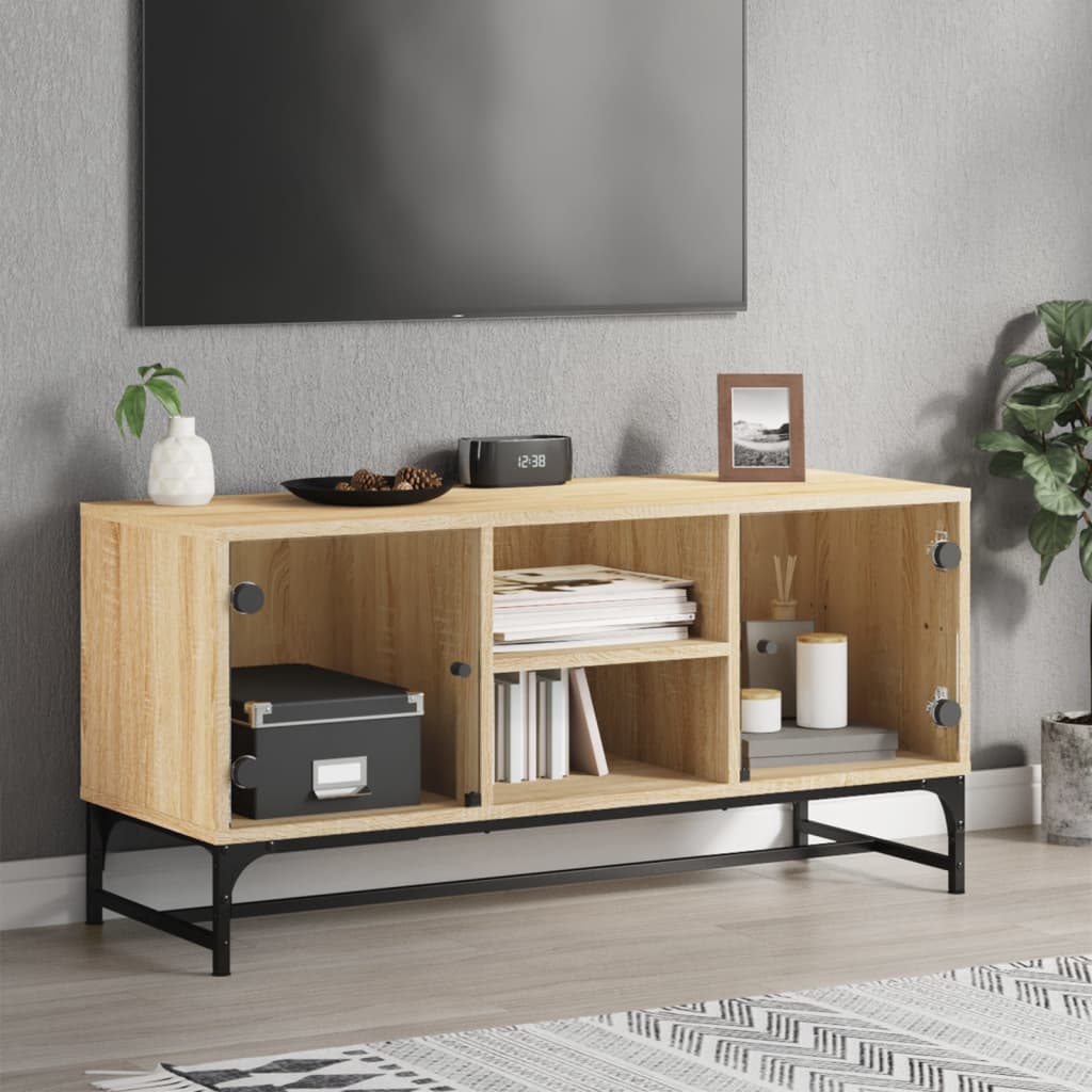 Meuble TV avec portes en verre chêne sonoma 102x37x50 cm - XIOS