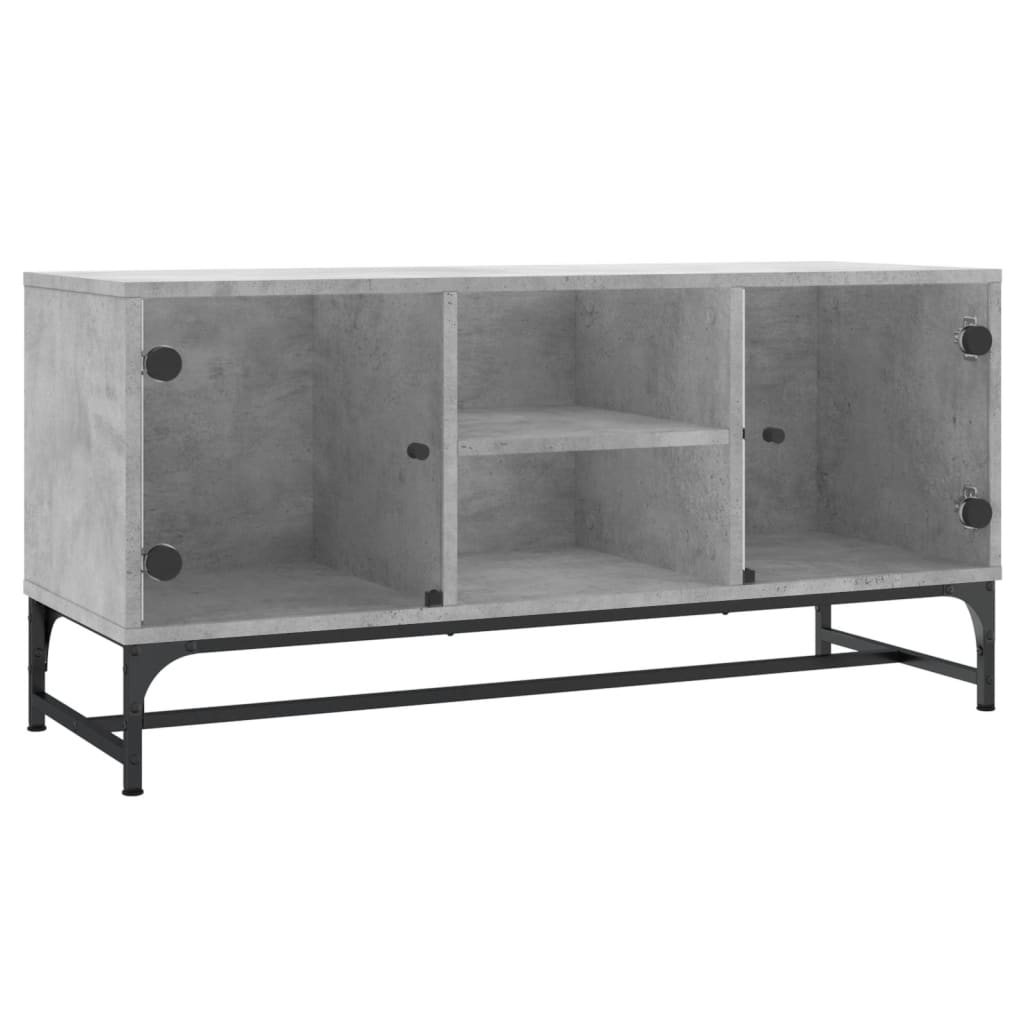 Meuble TV avec portes en verre gris béton 102x37x50 cm - XIOS