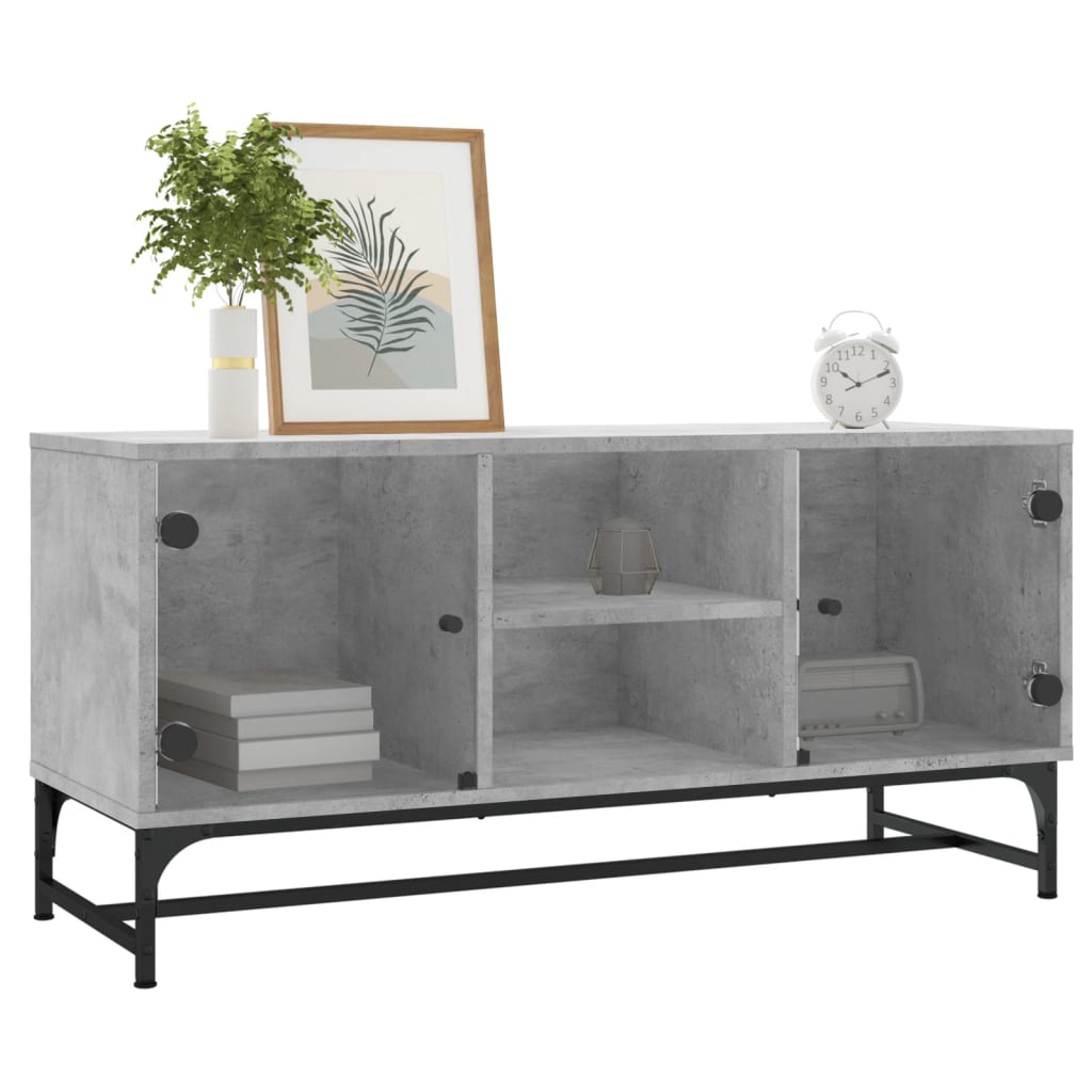Meuble TV avec portes en verre gris béton 102x37x50 cm - XIOS