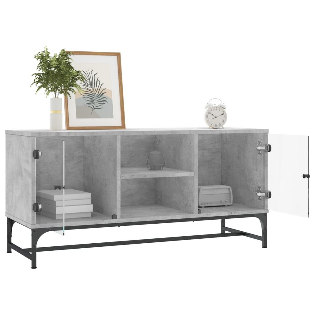 Meuble TV avec portes en verre gris béton 102x37x50 cm - XIOS