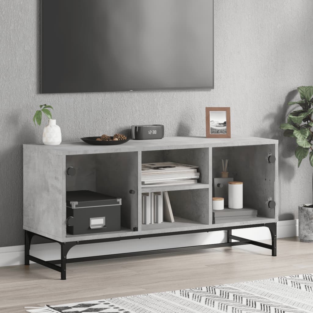 Meuble TV avec portes en verre gris béton 102x37x50 cm - XIOS