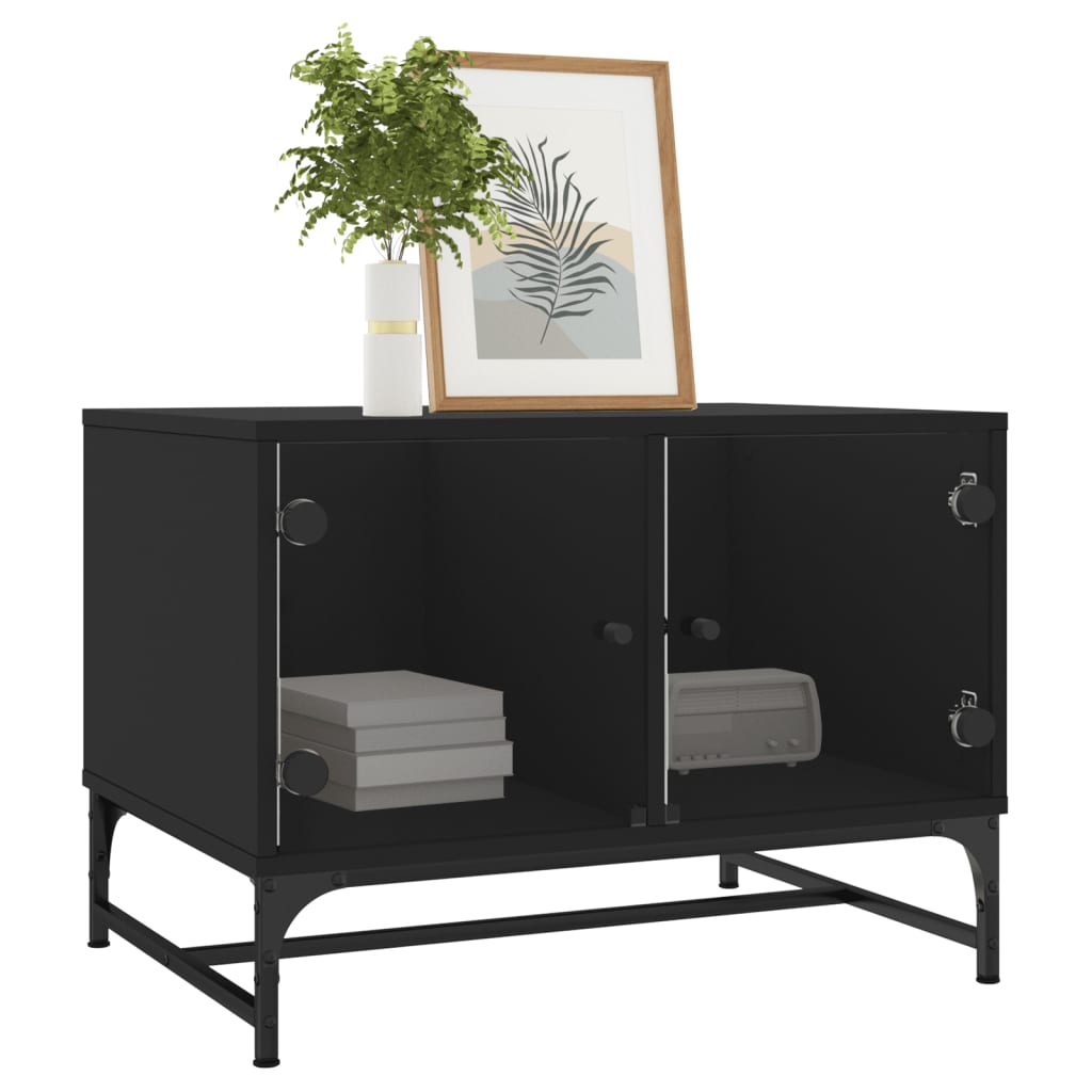 Table basse avec portes en verre noir 68,5x50x50 cm - XIOS
