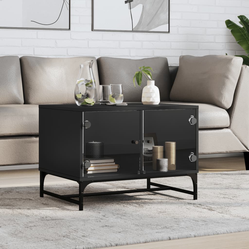 Table basse avec portes en verre noir 68,5x50x50 cm - XIOS