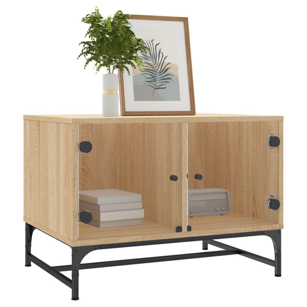 Table basse avec portes en verre chêne sonoma 68,5x50x50 cm - XIOS