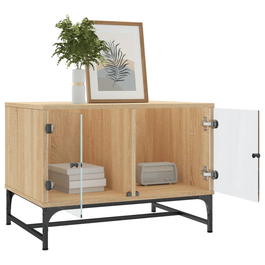 Table basse avec portes en verre chêne sonoma 68,5x50x50 cm - XIOS