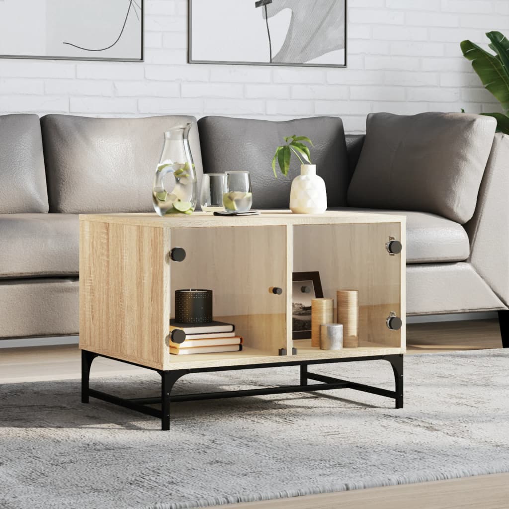 Table basse avec portes en verre chêne sonoma 68,5x50x50 cm - XIOS
