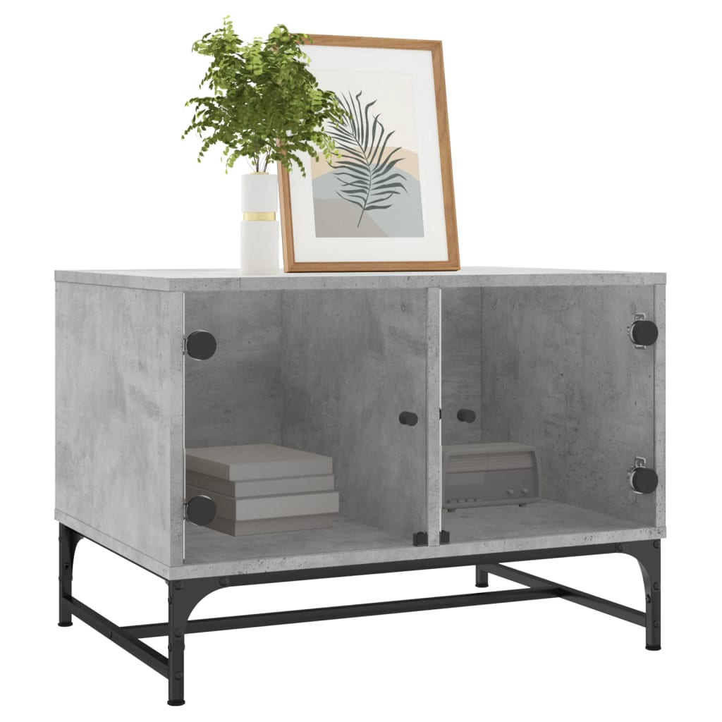 Table basse avec portes en verre gris béton 68,5x50x50 cm - XIOS