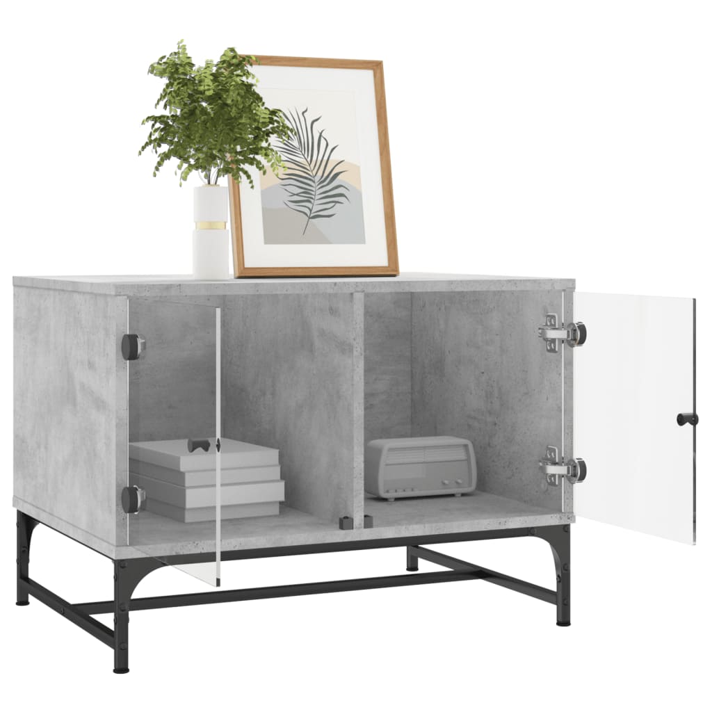 Table basse avec portes en verre gris béton 68,5x50x50 cm - XIOS