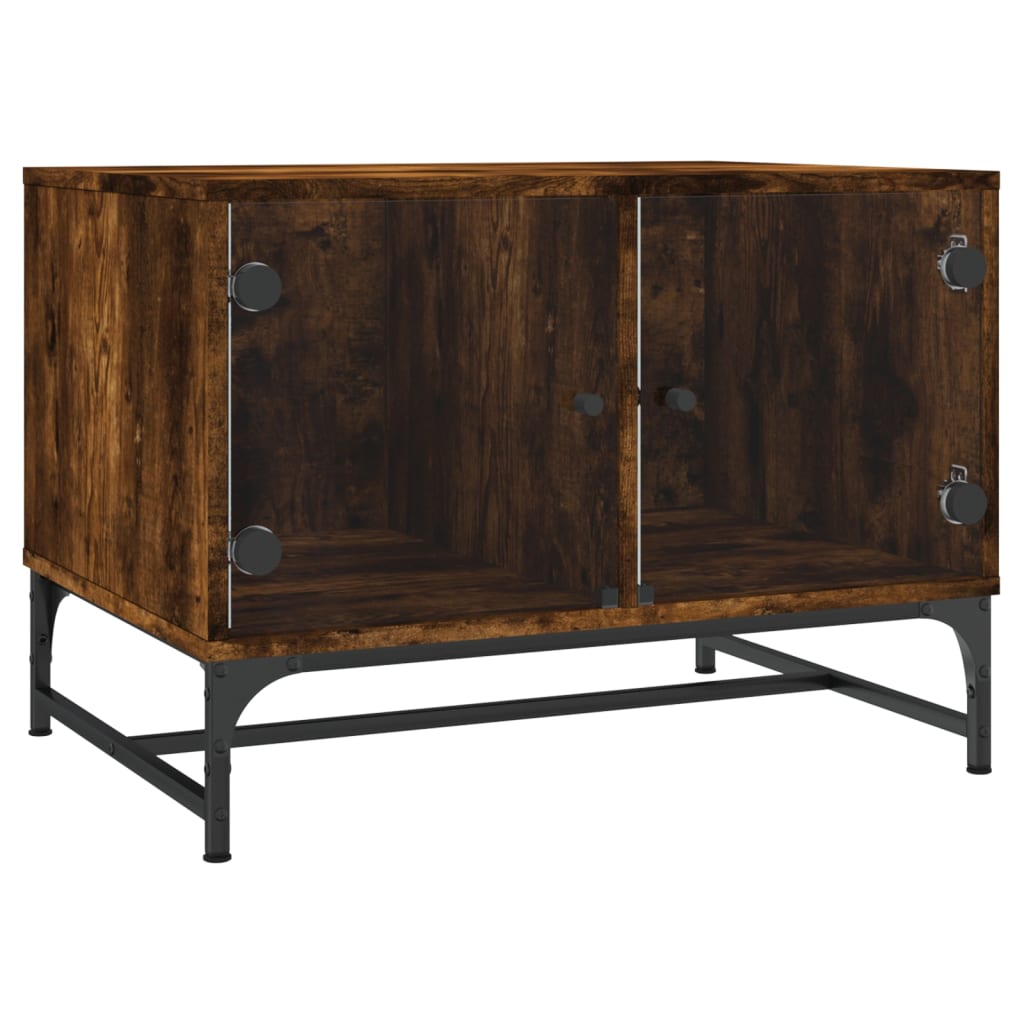 Table basse avec portes en verre chêne fumé 68,5x50x50 cm - XIOS