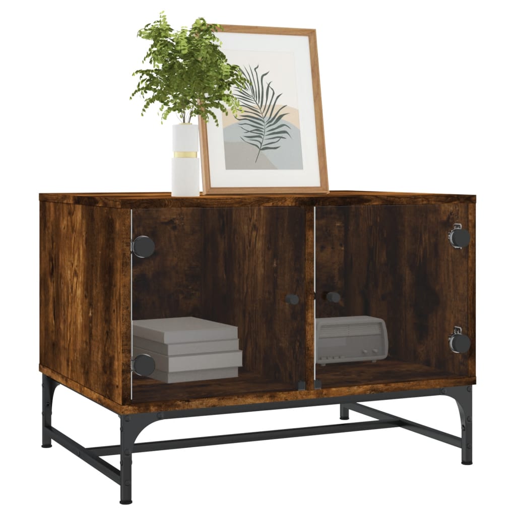 Table basse avec portes en verre chêne fumé 68,5x50x50 cm - XIOS