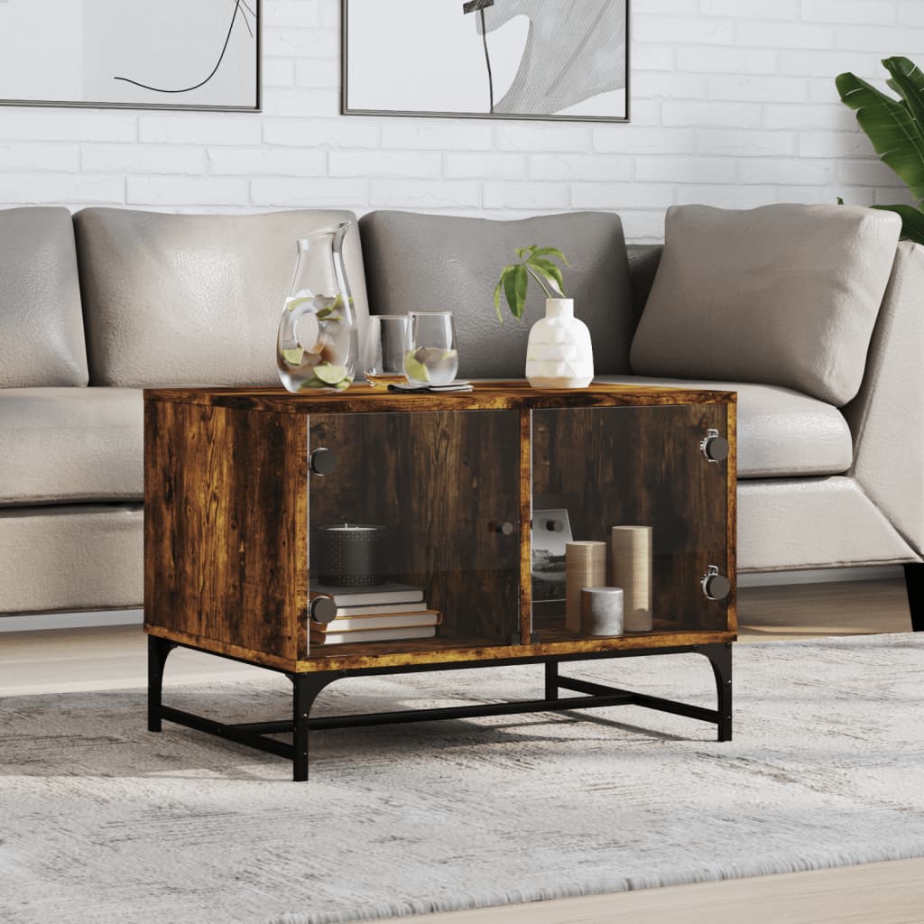 Table basse avec portes en verre chêne fumé 68,5x50x50 cm - XIOS