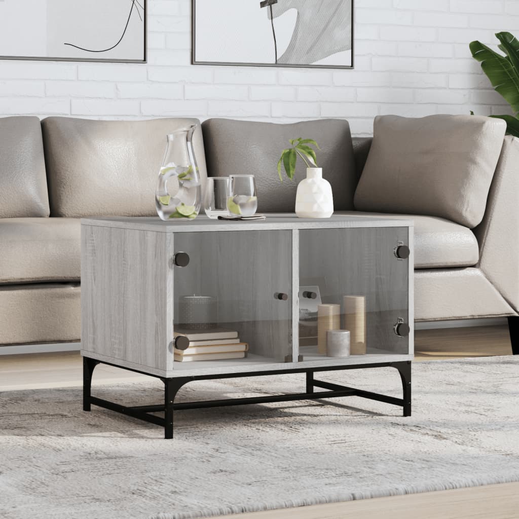 Table basse avec portes en verre sonoma gris 68,5x50x50 cm - XIOS