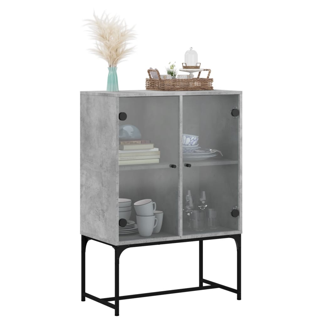 Armoire latérale avec portes en verre gris béton 69x37x100 cm - XIOS