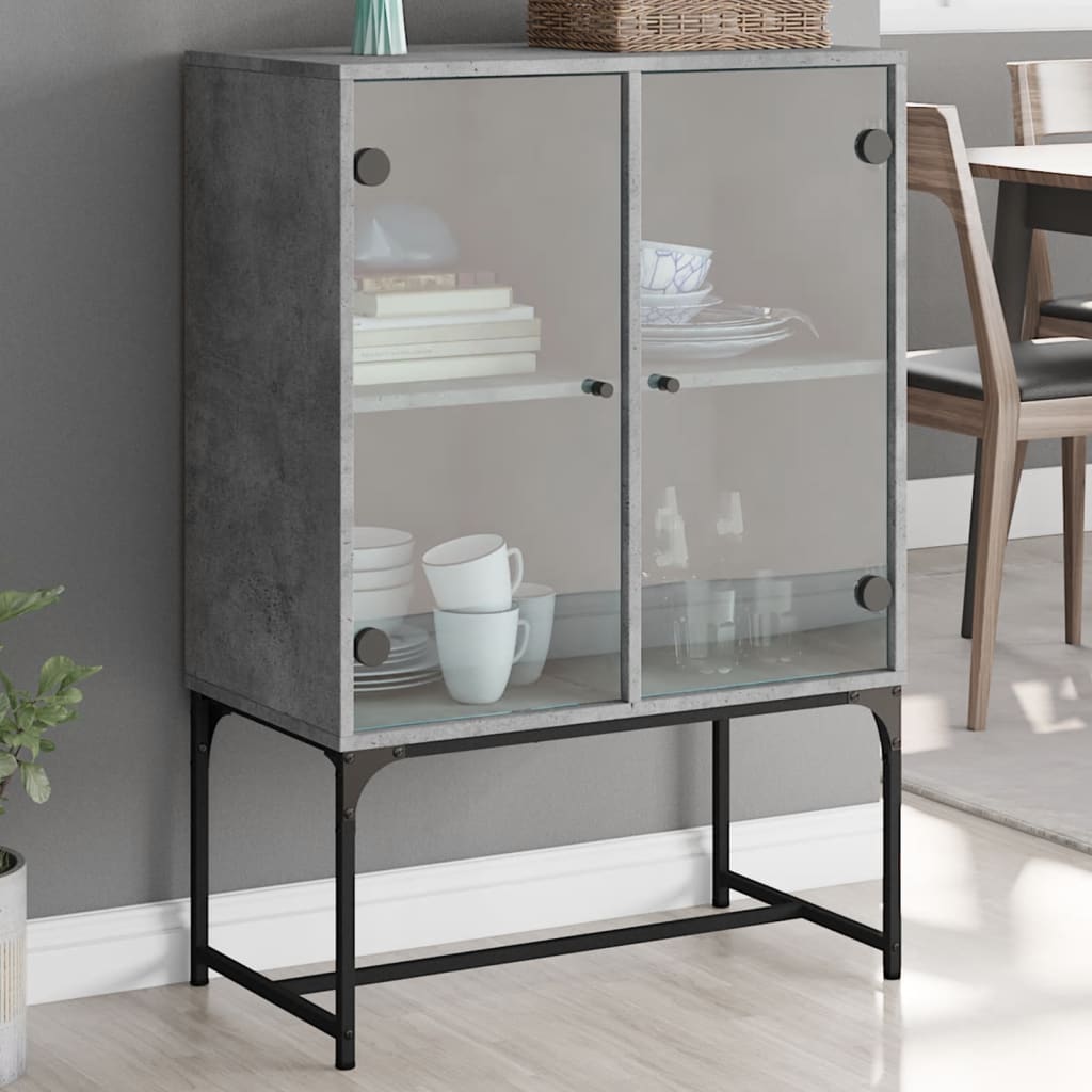 Armoire latérale avec portes en verre gris béton 69x37x100 cm - XIOS