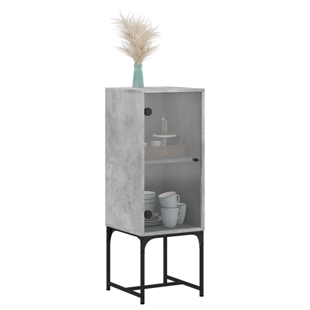Armoire latérale avec porte en verre gris béton 35x37x100 cm - XIOS
