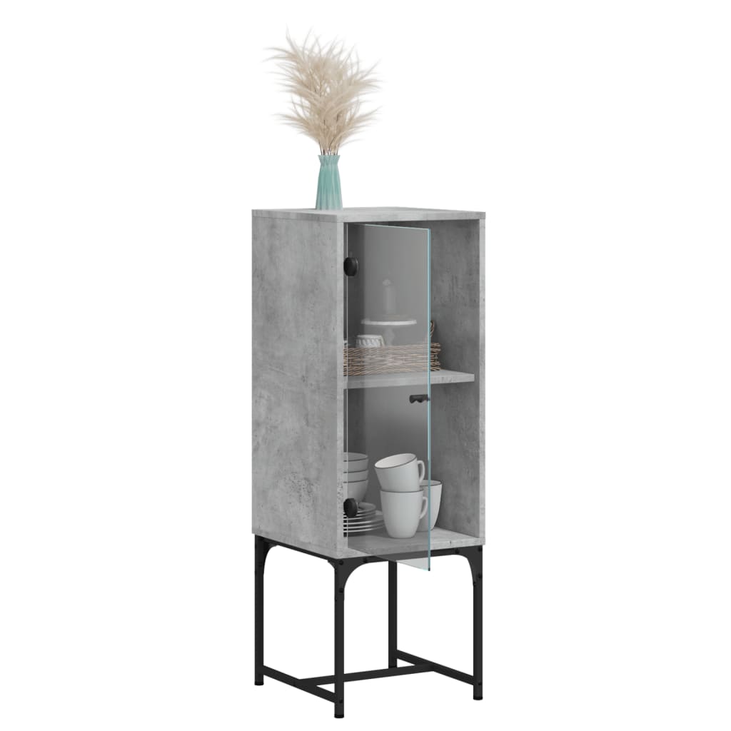 Armoire latérale avec porte en verre gris béton 35x37x100 cm - XIOS