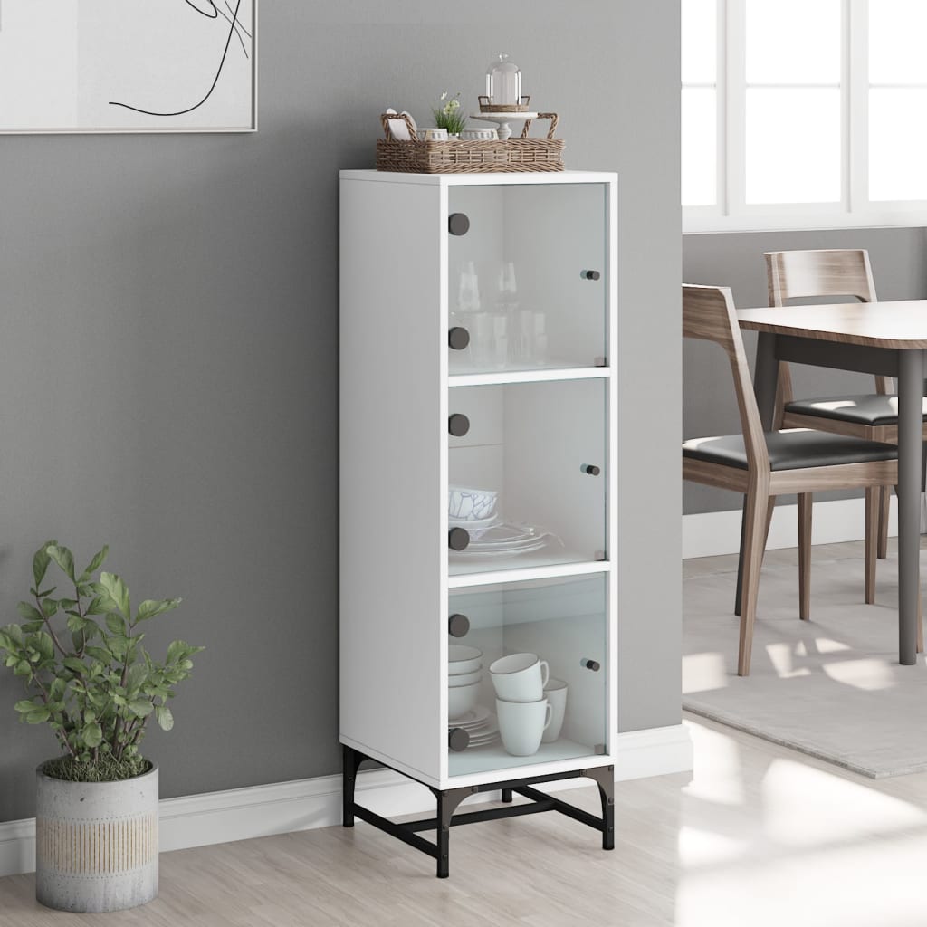 Buffet avec portes en verre blanc 35x37x120 cm - XIOS