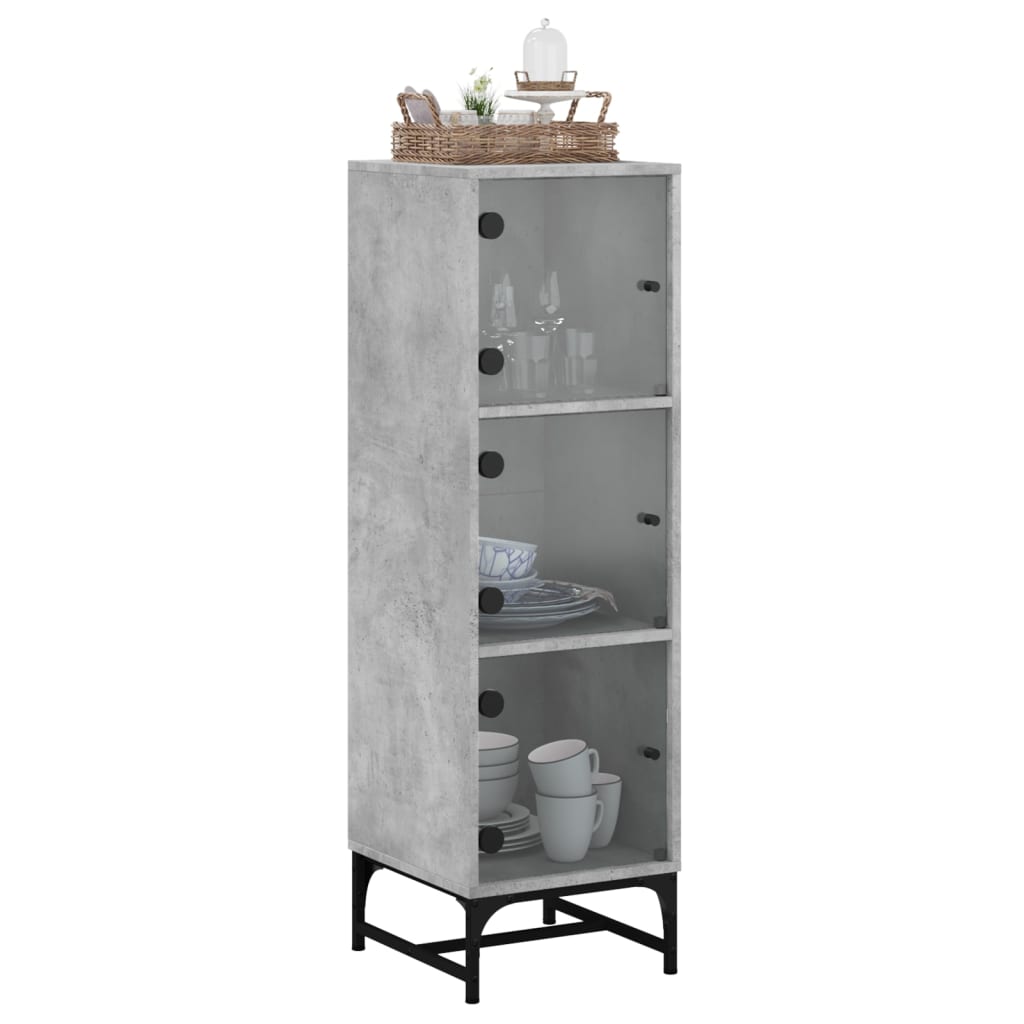 Buffet avec portes en verre gris béton 35x37x120 cm - XIOS