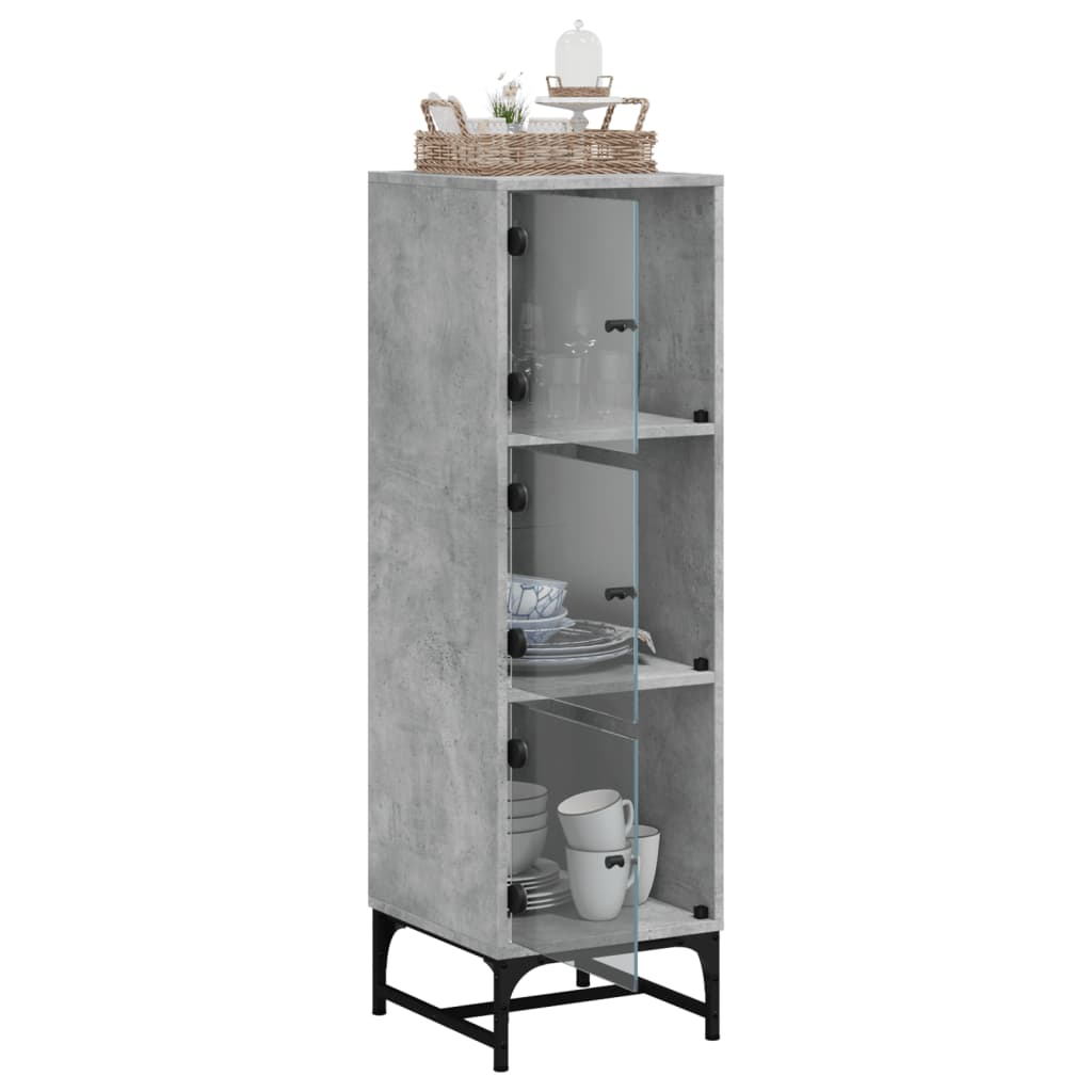 Buffet avec portes en verre gris béton 35x37x120 cm - XIOS
