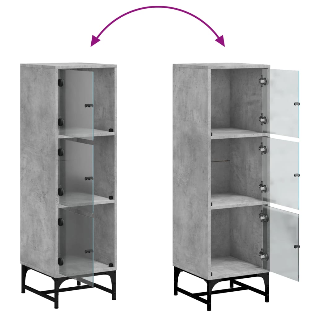 Buffet avec portes en verre gris béton 35x37x120 cm - XIOS