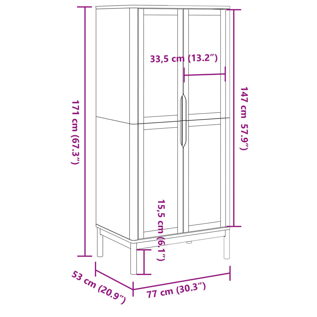 Garde-robe FLORO cire marron 77x53x171 cm bois massif de pin - XIOS