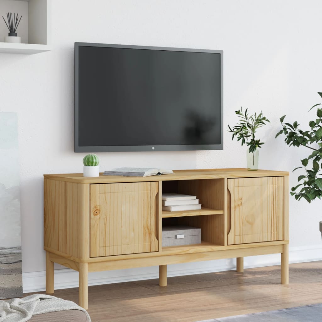 Meuble TV FLORO cire marron 114x43x55 cm bois massif de pin Meubles TV vidaXL   