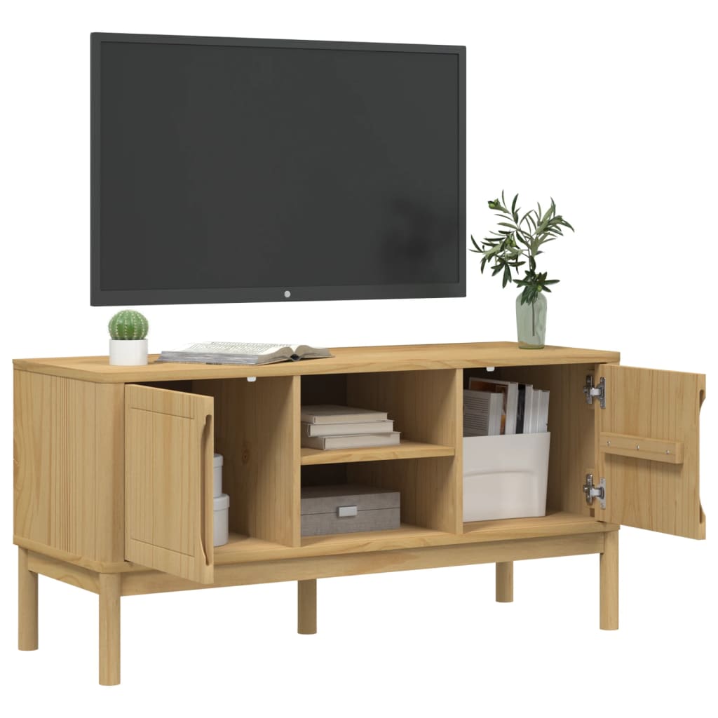 Meuble TV FLORO cire marron 114x43x55 cm bois massif de pin Meubles TV vidaXL   