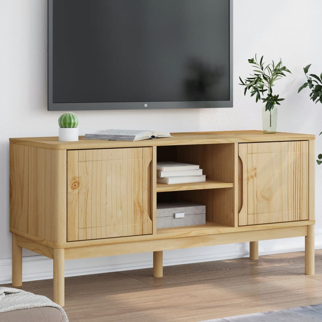 Meuble TV FLORO cire marron 114x43x55 cm bois massif de pin Meubles TV vidaXL   
