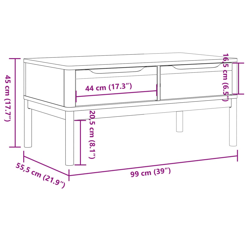 Table basse FLORO blanc 99x55,5x45 cm bois massif de pin - XIOS