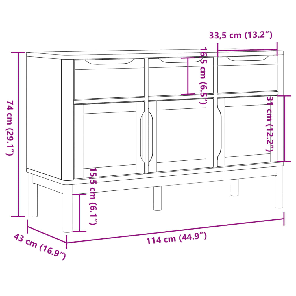 Buffet FLORO blanc 114x43x74 cm bois massif de pin - XIOS
