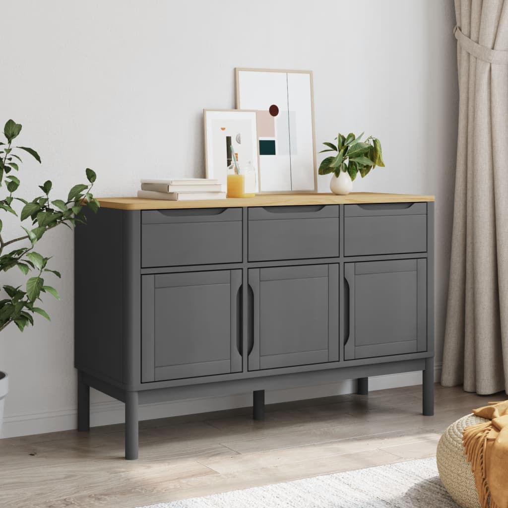 Buffet FLORO gris 114x43x74 cm bois massif de pin