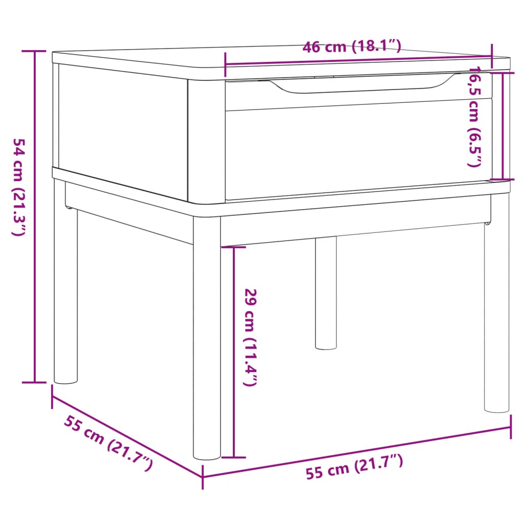 Table de chevet FLORO marron cire 55x55x54 cm pin massif - XIOS