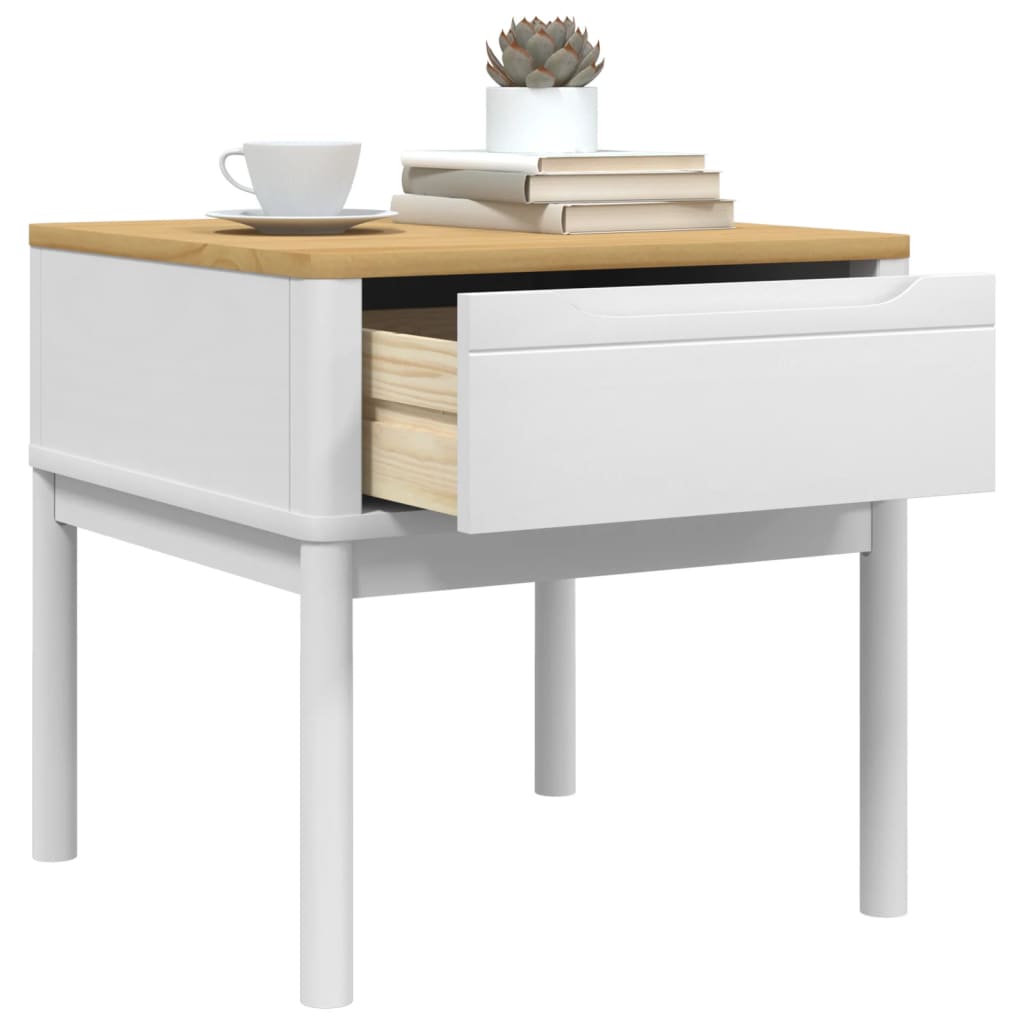 Table de chevet FLORO blanc 55x55x54 cm bois de pin massif - XIOS