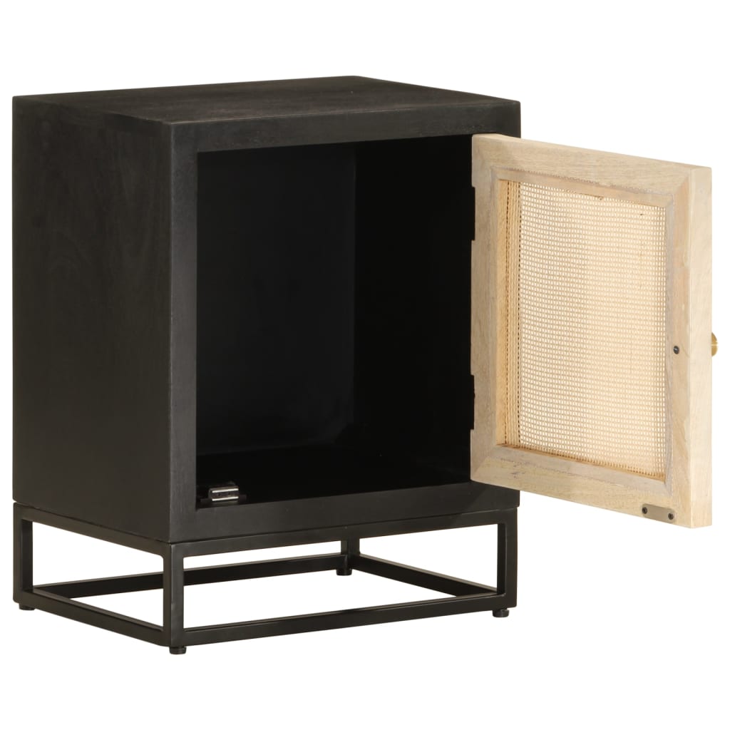 Table de chevet noir 40x30x50 cm bois massif manguier et fer