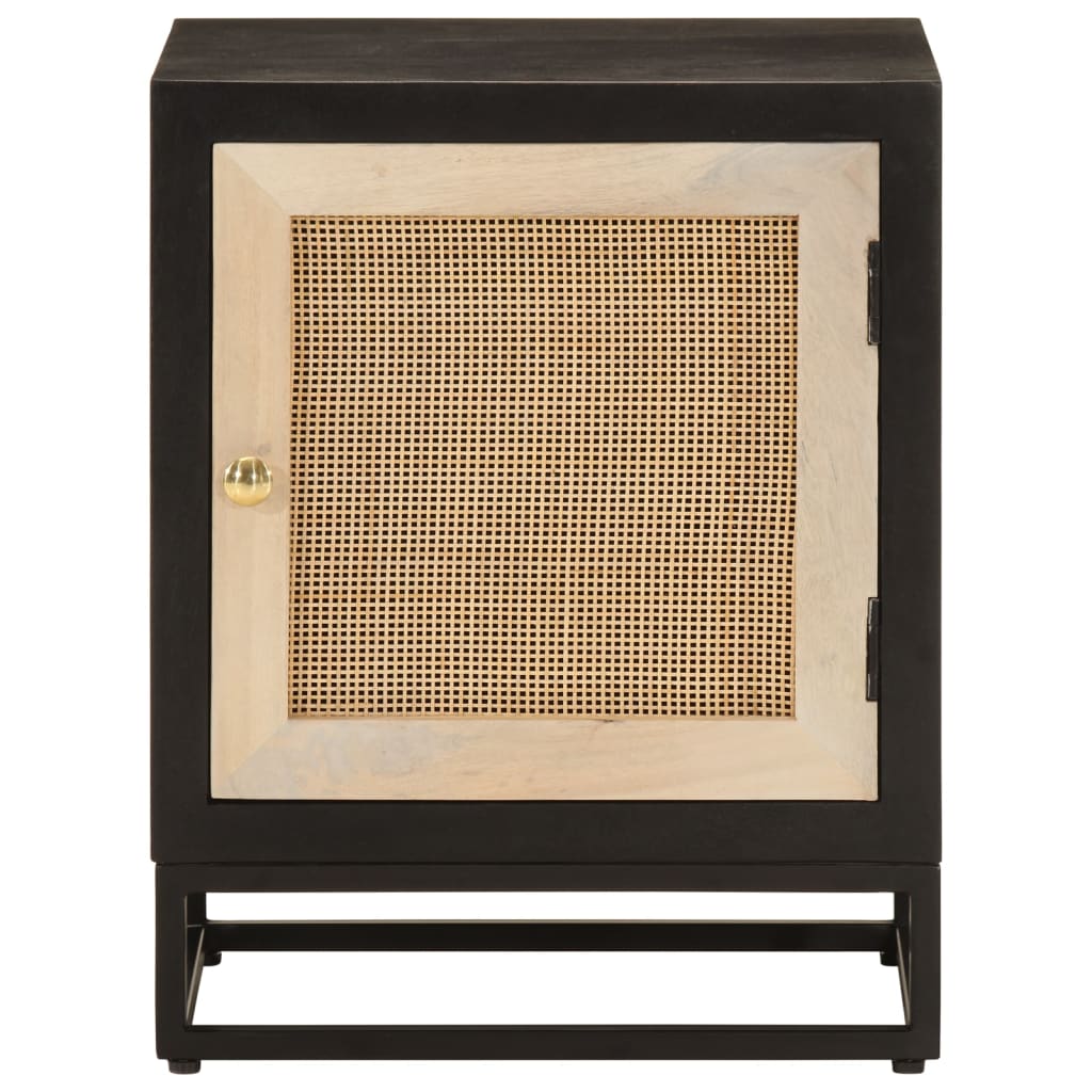 Table de chevet noir 40x30x50 cm bois massif manguier et fer