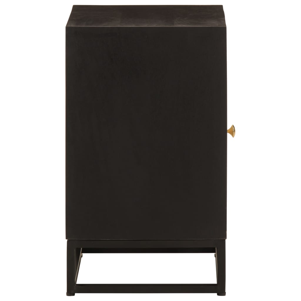 Table de chevet noir 40x30x50 cm bois massif manguier et fer