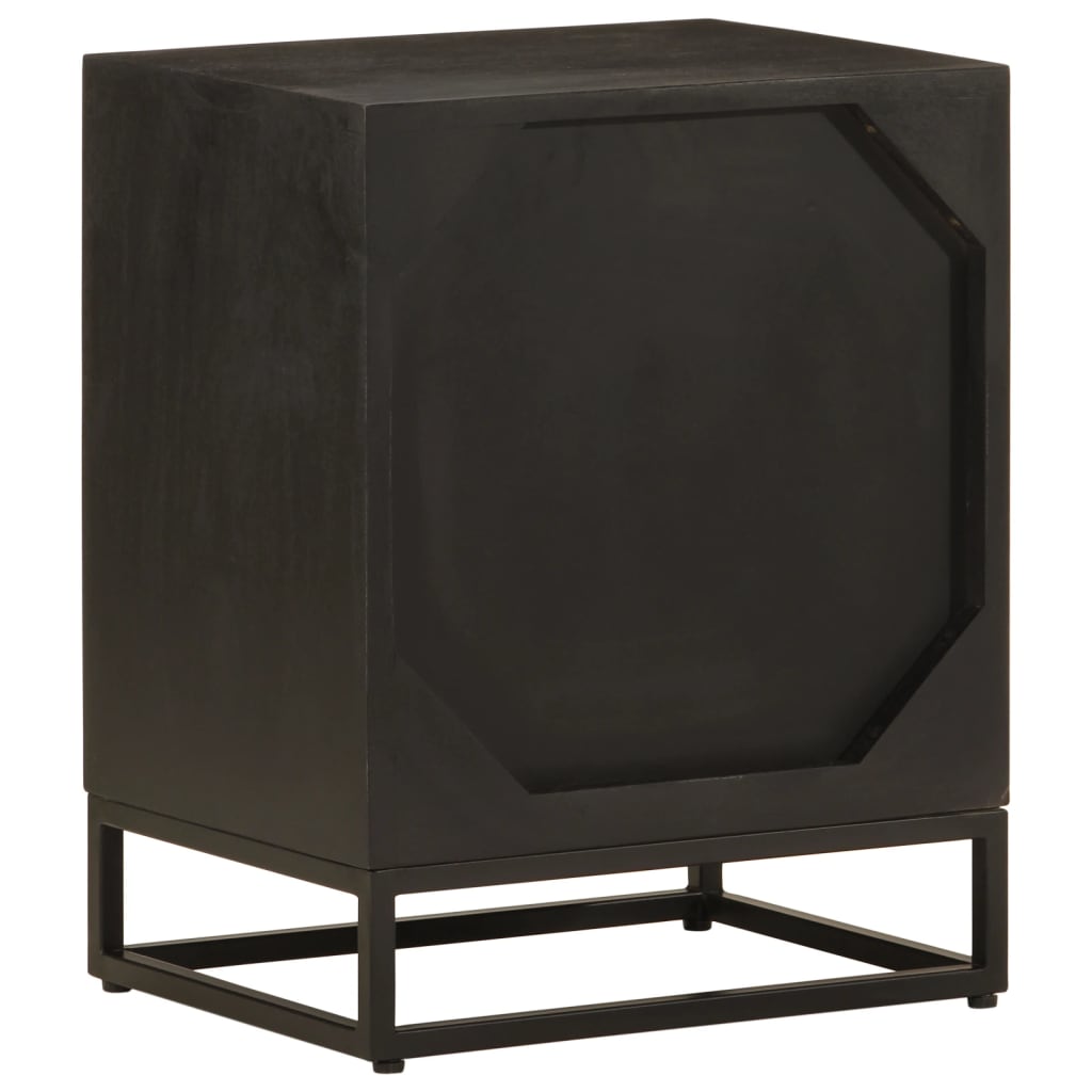 Table de chevet noir 40x30x50 cm bois massif manguier et fer