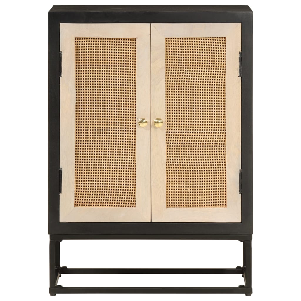 Buffet noir 55x30x76 cm bois massif de manguier et fer