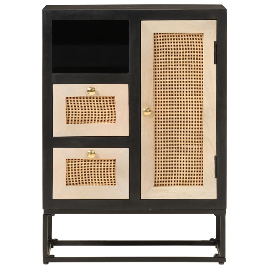 Buffet noir 55x30x76 cm bois massif de manguier et fer