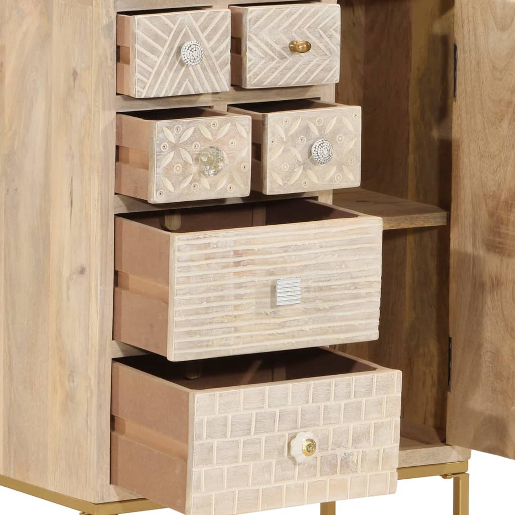 Buffet noir 55x30x76 cm bois massif de manguier et fer - XIOS